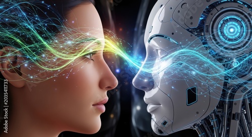 Human brain computer interface concept with ai robot