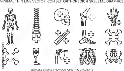 Tableau sur toile minimal thin line vector icons of orthopedic and skeletal system graphics