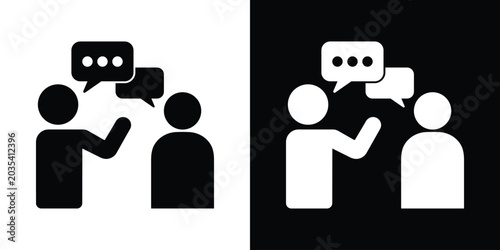 Foto Business interaction icon featuring two individuals talking with speech bubbles