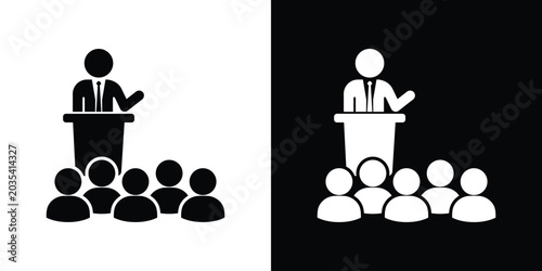 Bild auf Leinwand Public speaking icon showing a businessman at a podium addressing an audience