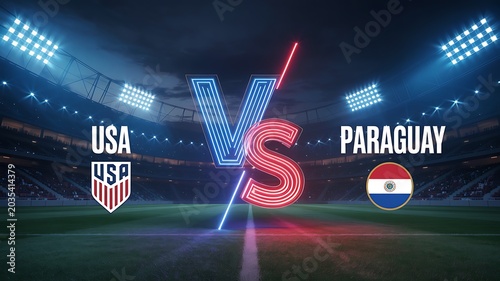Usa vs paraguay soccer match stadium lights with football