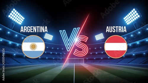 Argentina vs austria football match neon sign stadium