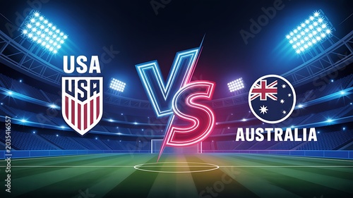 Usa vs australia soccer match neon stadium lights