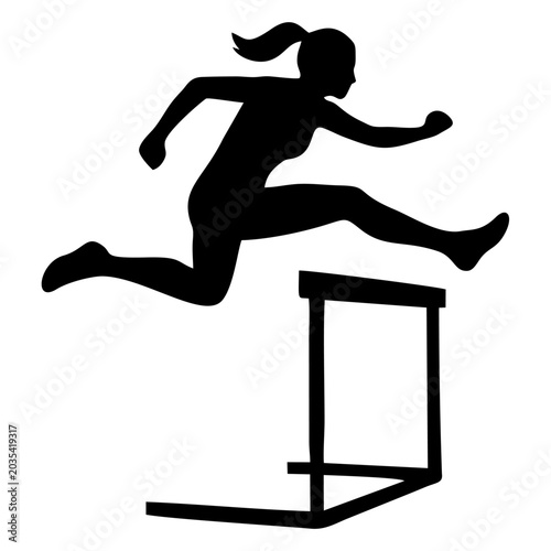 Fotografie Woman Hurdling: Silhouette of a female athlete in motion, leaping gracefully over a hurdle during a track and field race