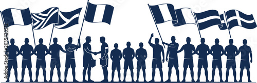 Foto silhouette of people standing in line waving flags  scottish  patriotism  unity