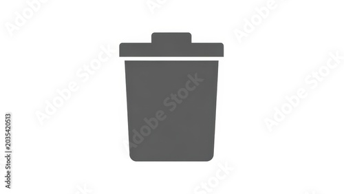 Simple Gray Trash Can Icon on White Background.