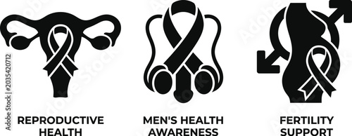 Konstfotografi reproductive health awareness symbols with ribbons for fertility support and men