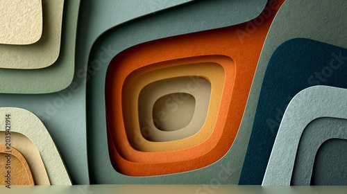 Abstract layered paper cut background with organic shapes and no people