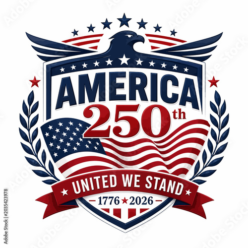 America 250th united we stand emblem with eagle and us flag