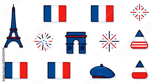 French symbols and icons set.