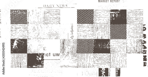 Foto Newspaper collage with halftone dots and textured blocks in brown and white