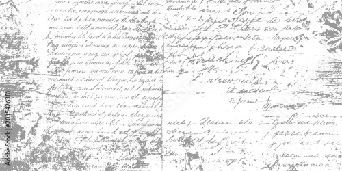 Tableau sur toile Faded handwritten script on aged textured paper with distressed grey ink antique