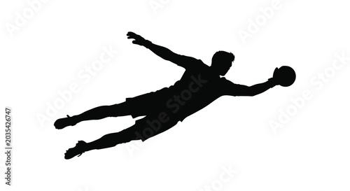 Foto soccer goalkeeper silhouette diving for the ball on white background
