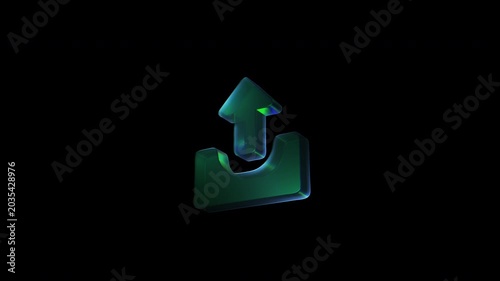 Rotating glass upload icon animation isolated on black background