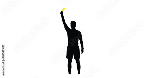 soccer referee silhouette holding yellow card against white background
