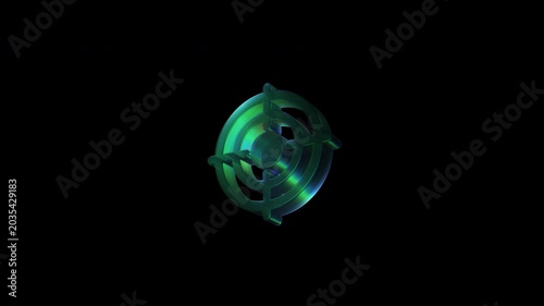 Holographic green gun sight rotating in darkness