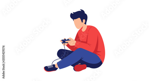 Canvastavla Young Man Playing Video Games with Controller, Modern Flat Illustration