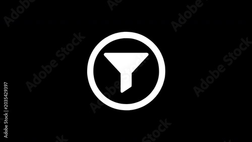 Digital funnel filter icon revealing on black background