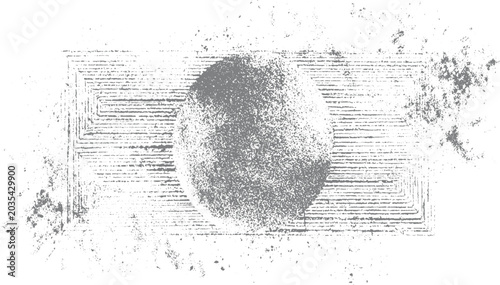 Grey textured circle overlay on horizontal lines and scattered dust particles