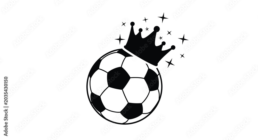 Fototapeta premium soccer ball with crown silhouette on white background