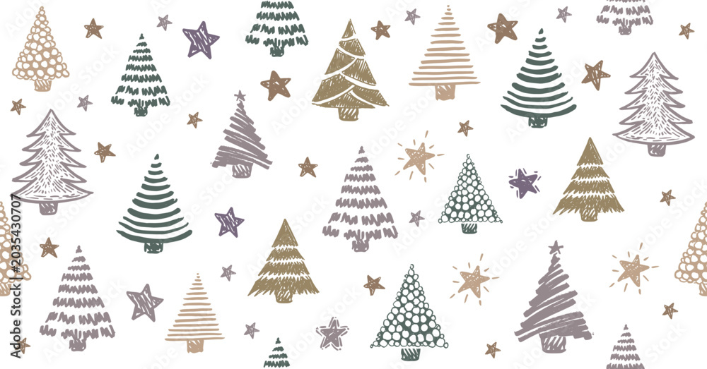 Obraz premium Christmas tree pattern hand drawn illustrations.