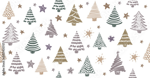 Christmas tree pattern hand drawn illustrations.