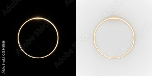 Circular gold ring isolated on transparent and black background, with a soft glow effect for design use in various projects, light overlay, PNG