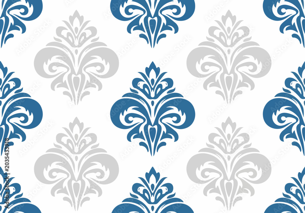 Obraz premium Luxury blue damask wallpaper with intricate floral details and elegant decorative ornamentation