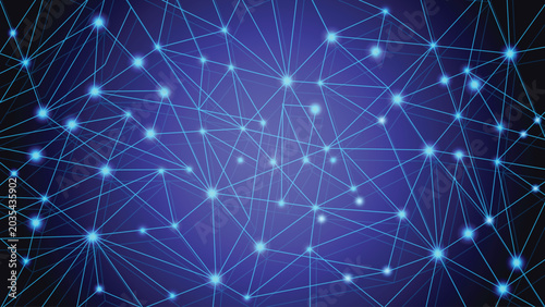Obraz na płótnie Abstract network of glowing blue points and lines on a dark purple background