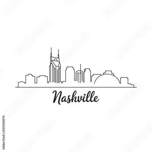 Nashville skyline silhouette with city name linear style