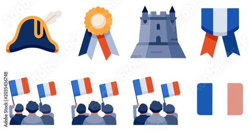 Photos French Revolution symbols and icons set.