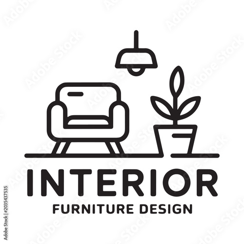 Canvastavla Interior design icon with furniture and plant line art