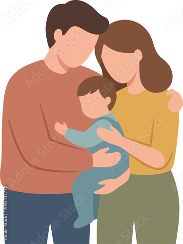 Minimalist Flat Vector Design of Mother Father and Child Hugging