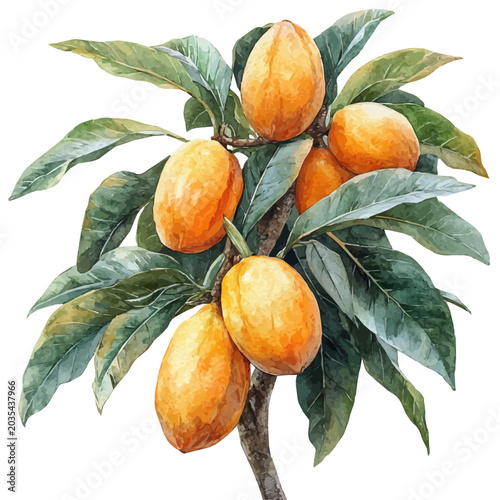 Konstfotografi Loquat, vector clipart in watercolor with smooth gradients, isolated on a white background