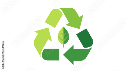Recycling symbol with green leaf on white background eco friendly