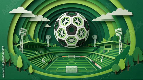 Soccer field, green stadium, football illustration, sports background, vector graphics