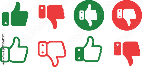 Vászonkép Thumbs up, and thumbs down icons, green approval and red disapproval symbols for rating feedback and user reaction concepts
