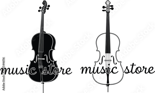Tableau sur toile Music Store Logo Design Featuring Cello and Double Bass Silhouettes in Black and