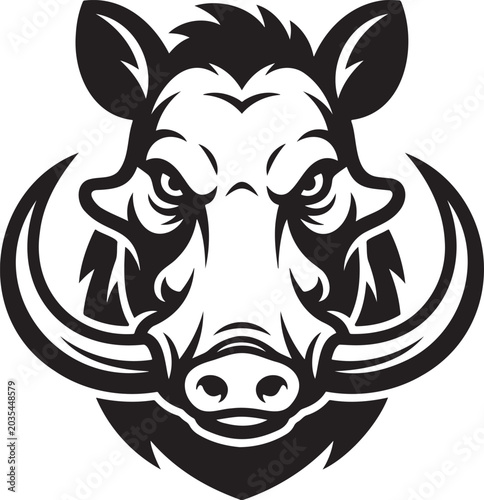 Obraz na plátně Wild boar head mascot vector logo angry warthog face with curved tusks aggressiv