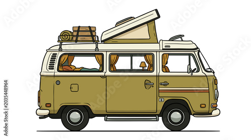 vector vintage volkswagen camper van with luggage rack and pop top roof
