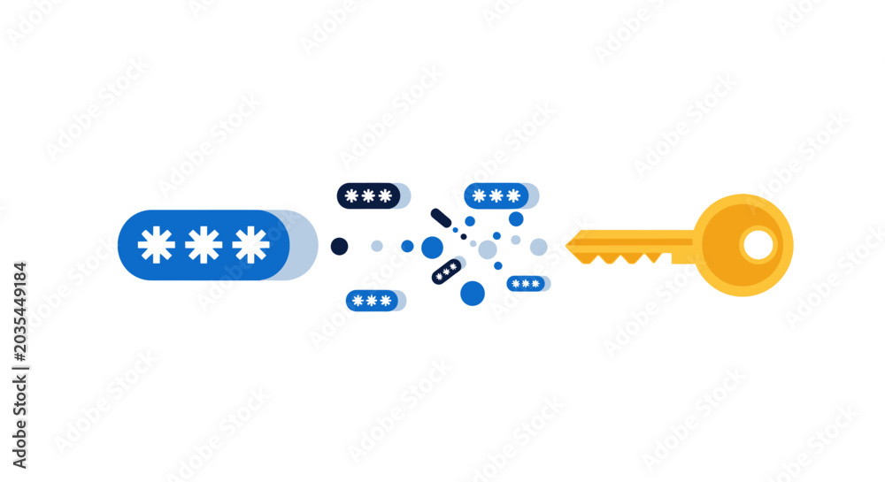 Fototapeta premium Cybersecurity and Data Protection Illustration: Golden Key Unlocking Encrypted Password Concept
