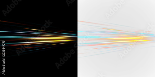 Obraz na płótnie Colorful light rays moving swiftly across isolated on transparent and black back