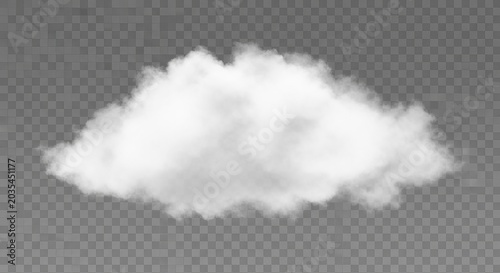 Realistic White Cloud Element Isolated on Transparent Background for Design Applications