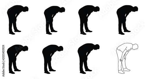 Foto Human Silhouette Bending Over Collection Black On White Background