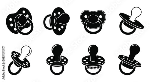 Obraz na płótnie Black Silhouette Pacifiers Collection Vector Illustration On White Background