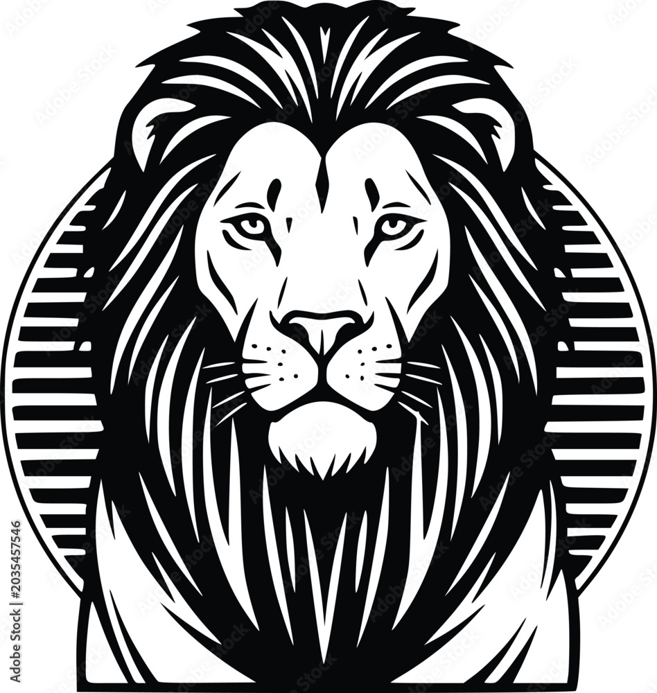 Obraz premium Hand Drawn Lion Head Vector Illustration Black and White Vintage Wildlife Logo Design