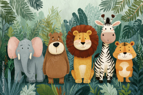 Cute wild animals standing together in the jungle