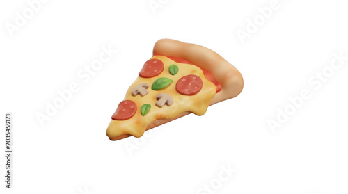 Cute 3d Pizza Slice With Pepperoni Mushrooms And Basil