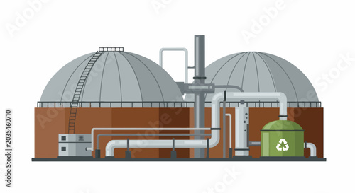 Photos Biogas Plant Illustration for Renewable Green Energy and Sustainable Waste Manag