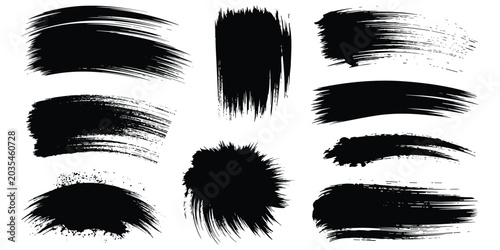 Black paint brush strokes isolated on transparent background. modern art elements and creative design